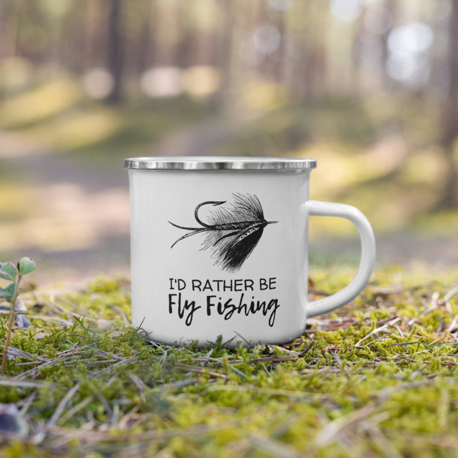 Fly Fishing Camp Coffee Tea Cup Enamel Metal Mug Trout Etsy