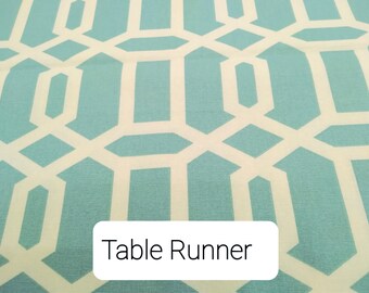 Geometric Table Runner, Bed Runner, Table Linen, Wedding, Banquet, Dresser Scarf, Buffet Scarf, Deluxe Runner, Blue Runner, Dining, Serving