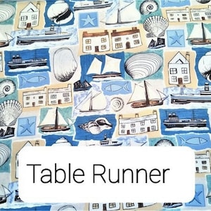 Nautical Table Runner, Bed Runner, Table Linen, Wedding, Dresser Scarf, Buffet Scarf, Lake House Runner, Boats Runner, Dining, Serving