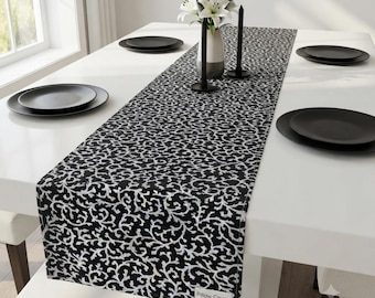 Black and White Table Runner, Bed Runner, Table Linen, Floral Runner, Wedding, Banquet, Dresser Scarf, Buffet Scarf, Chair Runner, Dining