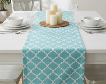 Geometric Table Runner, Bed Runner, Table Linen, Wedding, Banquet, Dresser Scarf, Buffet Scarf, Deluxe Runner, Blue Runner, Dining, Serving