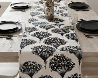 Black and Beige Table Runner, Bed Runner, Table Linen, Floral Runner, Wedding, Banquet, Dresser Scarf, Buffet Scarf, Chair Runner, Dining