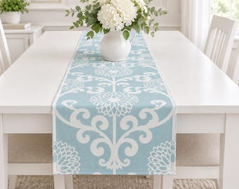 Waverly Table Runner, Bed Runner, Table Linen, Wedding, Banquet, Dresser Scarf, Buffet Scarf, Deluxe Runner, Blue Runner, Dining, Serving