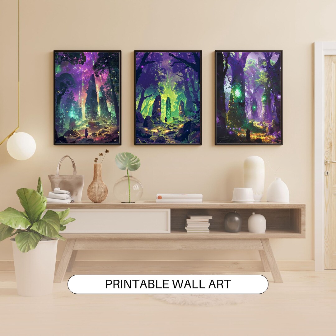 Fantasy Forest Wall Art Set of 3 | Mystical Woodland Prints for Dreamy ...