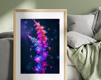 Mystical Alien Flora Digital Print – Elongated Sci-Fi Flower with Bioluminescent Tendrils, Macro Surreal Wall Art, Vertical Home Decor