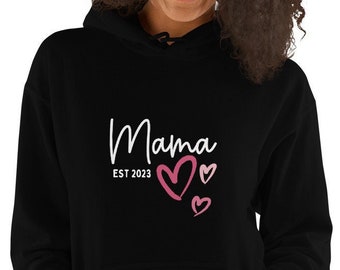 Sweat à capuche Mama personnalisé, texte personnalisé New Mum Hoodie, maman à être cadeau, cadeaux personnalisés pour les nouvelles mères, nouvelle maman établie 2023 Top