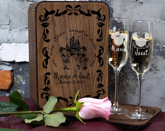 Personalized  - 372 - Wedding Champagne Glasses with Engraved Wooden Box