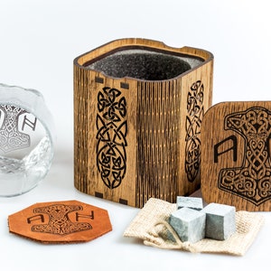 Glass with Thor&#39;s hammer - set number 62 - Personalized whiskey gift set, viking gift for him, hammer-wielding god, Norse mythology, mjolnir