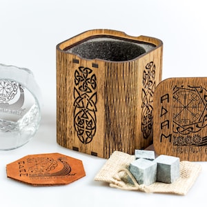 Glass with Viking Drakkar - set number 42 - Personalized whiskey gift set, viking gift for him, ancient runes, Celtic mythology, Vegvísir