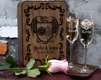 Personalized - 315 - Wedding Champagne Glasses with Engraved Wooden Box