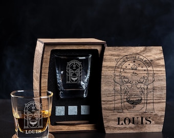 Personalized Whiskey Gift Set: Engraved Glass 344 - fantasy classic, speak friends and drink