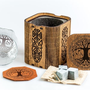 Glass with tree of life Logo - set number 35 - Personalized whiskey gift set, viking gift for him, ancient runes, Celtic mythology