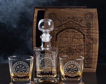 Personalized whiskey gift set -  Decanter set number 159 - viking gift, gate to valhalla, viking runes, valhalla protection, pagan symbols