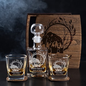Personalized whiskey gift set - Decanter set number 167 - Gift for the hunter, Bear, funny inscription, Personalized gift for husband