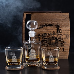 Personalized whiskey gift set -  Decanter set number 299 - A gift for a railroad worker  - train lovers - A gift for a traveler or tourist