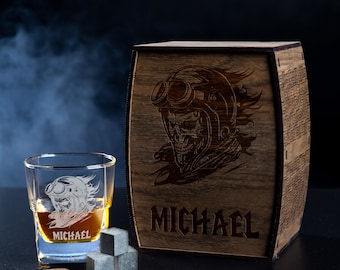 Personalized whiskey gift set - set number 118 - Personalize this Glass, Deeply Sandblasted, Motocross Bike, BMX, Gifts for Him, biker gifts