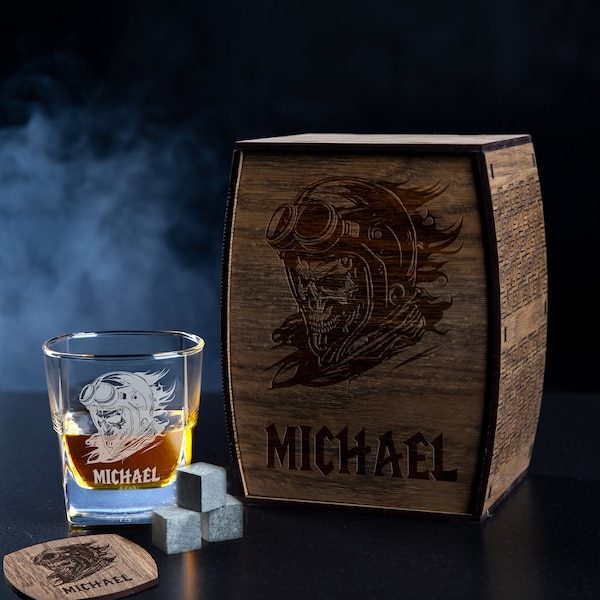 Set regalo whisky personalizzato - set numero 118 - Personalizza questo bicchiere, profondamente sabbiato, moto da cross, BMX, regali per lui, regali per motociclisti