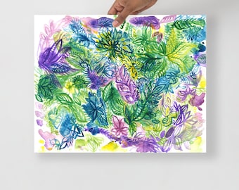 Green and Purple Abstract Watercolor Print