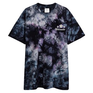 Oversized Colorado Columbine tie-dye t-shirt - Hiking tie dye shirt - Colorado souvenir - Embroidered psychedelic festival tee