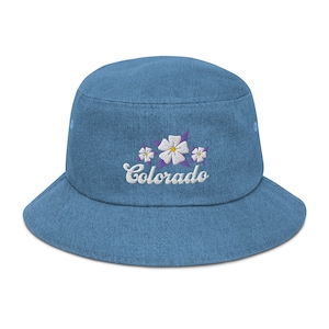 Colorado Bucket Hat - Columbine Flower - Adventure Hiking 90&#39;s Hat - Vintage Style Travel Hat - Colorado Souvenir