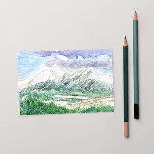Postal de Collegiate Peaks - Colorado Souvenir - Hiking Adventure Art Print - Tarjeta hecha a mano