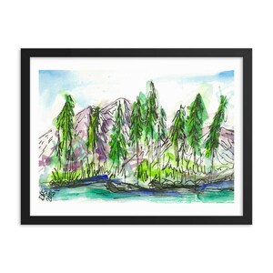 Purple mountains framed art print | Watercolor mountain lake original art | Colorado souvenir artwork
