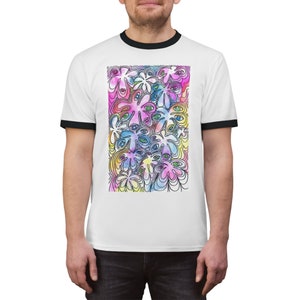 Psychedelic floral neon ringer t-shirt | trippy fun shirt for trippy fun people | watercolor art tee