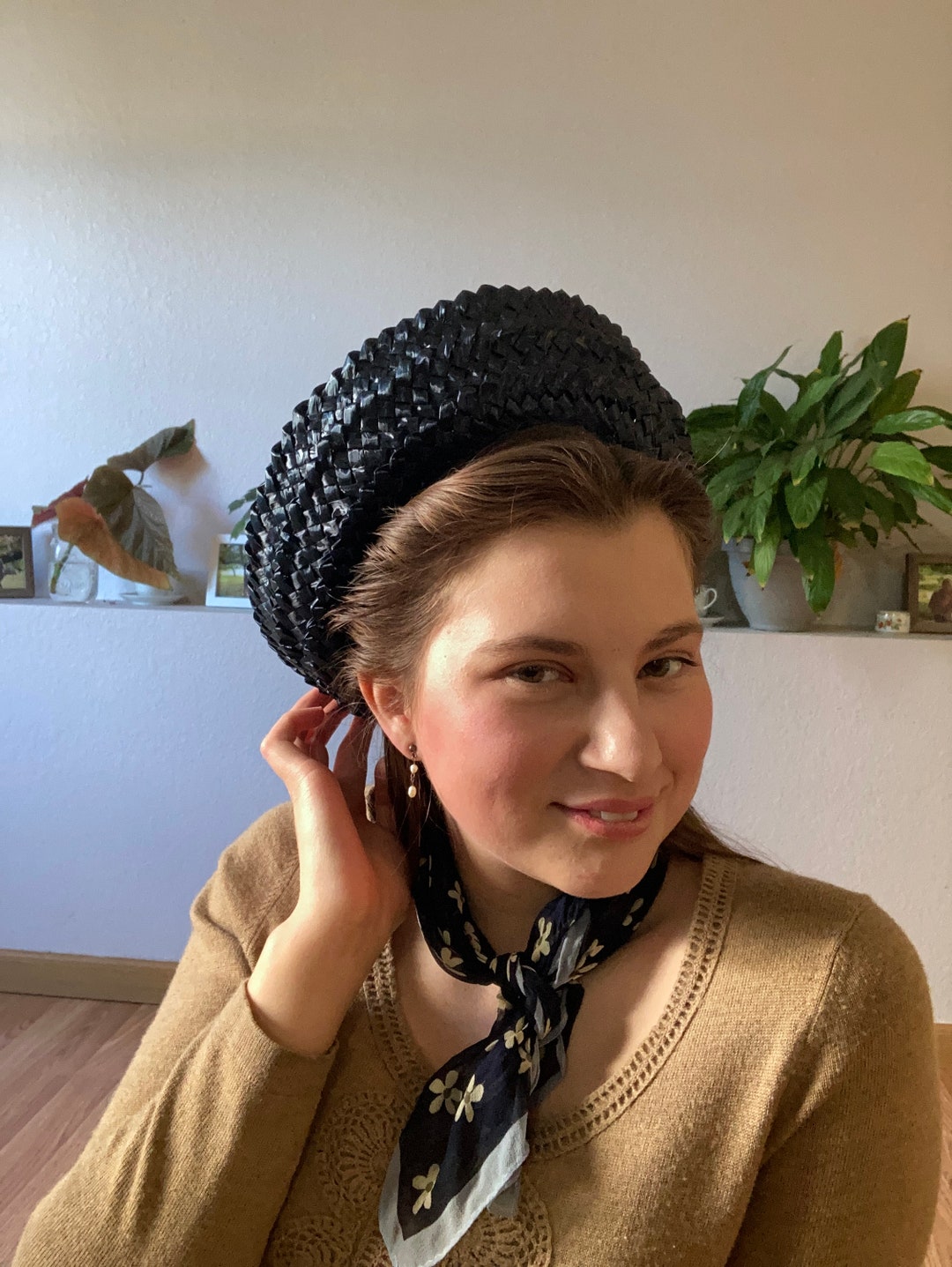 Classy 1960s Navyblue Straw Hat Etsy