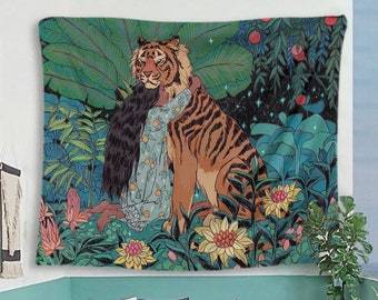 Tapestry Tiger Hippie Animal Art Wall Hanging Small Sequin Work Small Poster Art Tapestry Tiger Hippie Animal Art Wall Hanging Small Sequin Work Small Poster Art