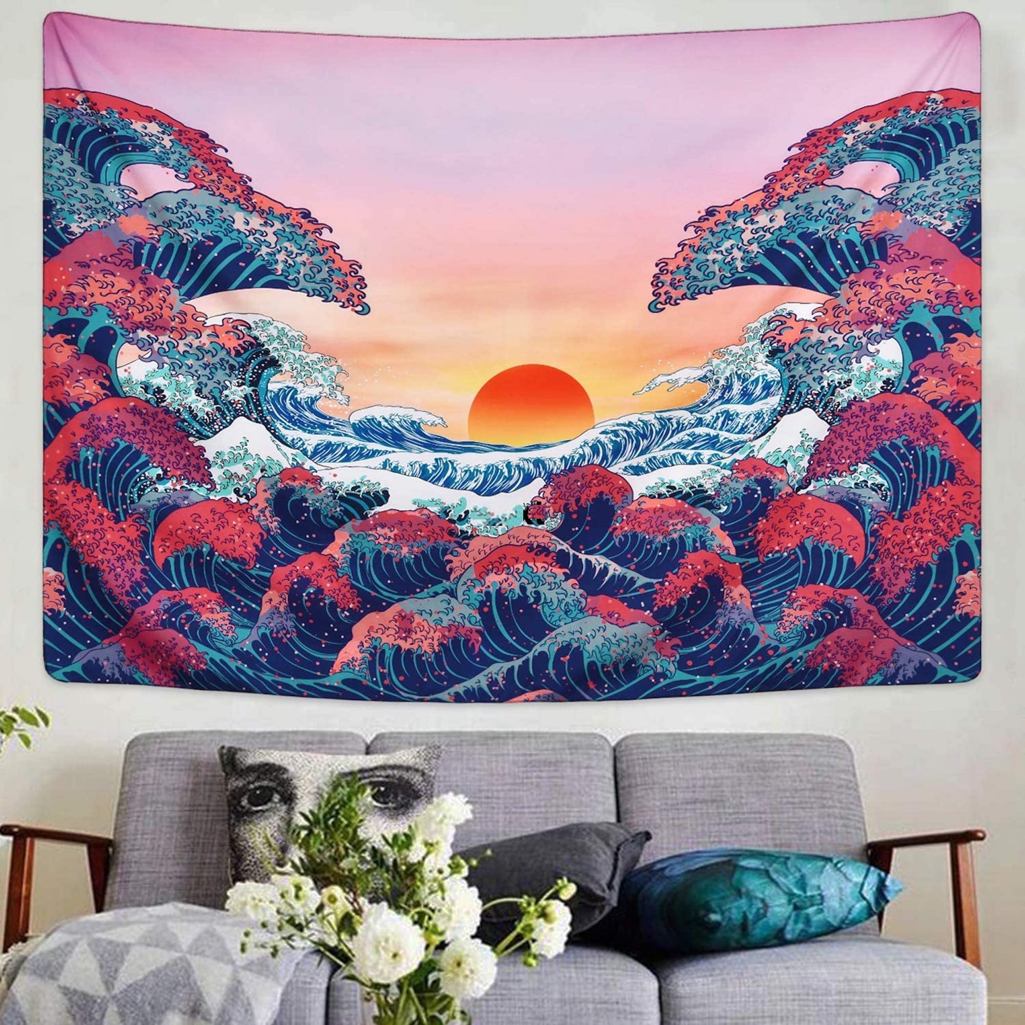 Trippy Ocean Wave Tapestry Sunset Tapestry sold by Usman Ali