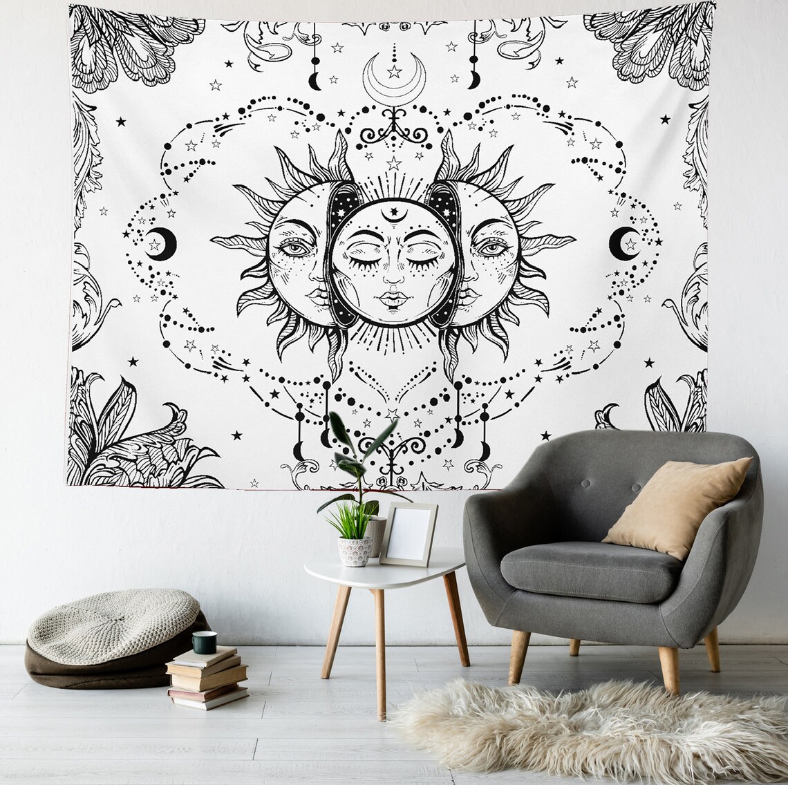Black and White Tapestry Sun and Moon Tapestry for Home Decor Etsy
