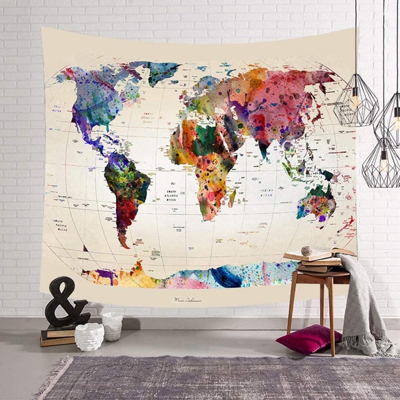 Colorfull World Map Tapestry World Map Wall Hangings Tapestry Etsy UK
