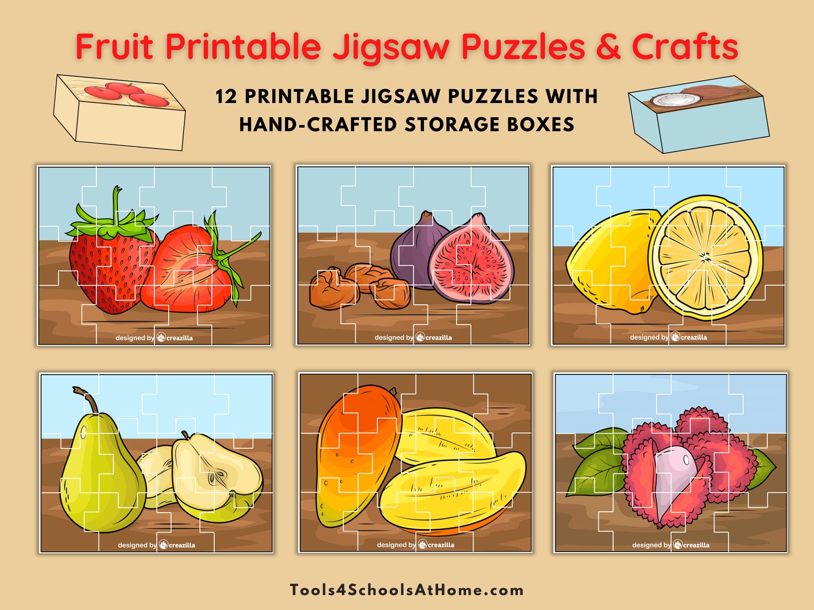 12 Printable Fruit Jigsaw Puzzles & Miniature Storage Boxes - Etsy