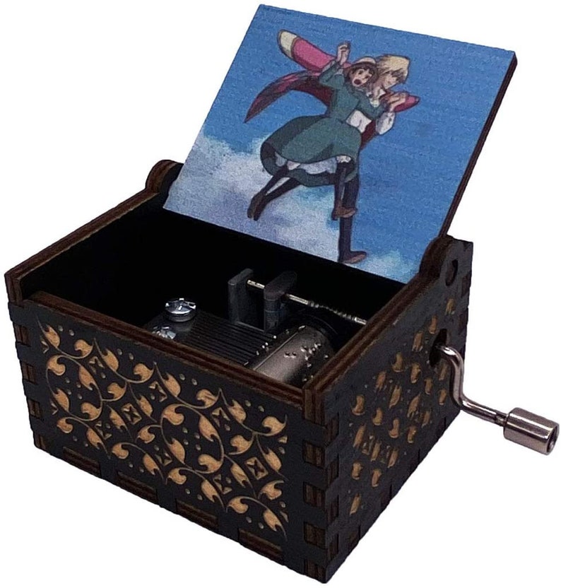 Music Box Howl's Moving Castle Engraved Wood Musical Box Etsy