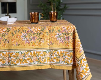 Indian Block Print Tablecloth, Hand Printed Table cover, Floral Tablecloth, Rectangle Table cloth