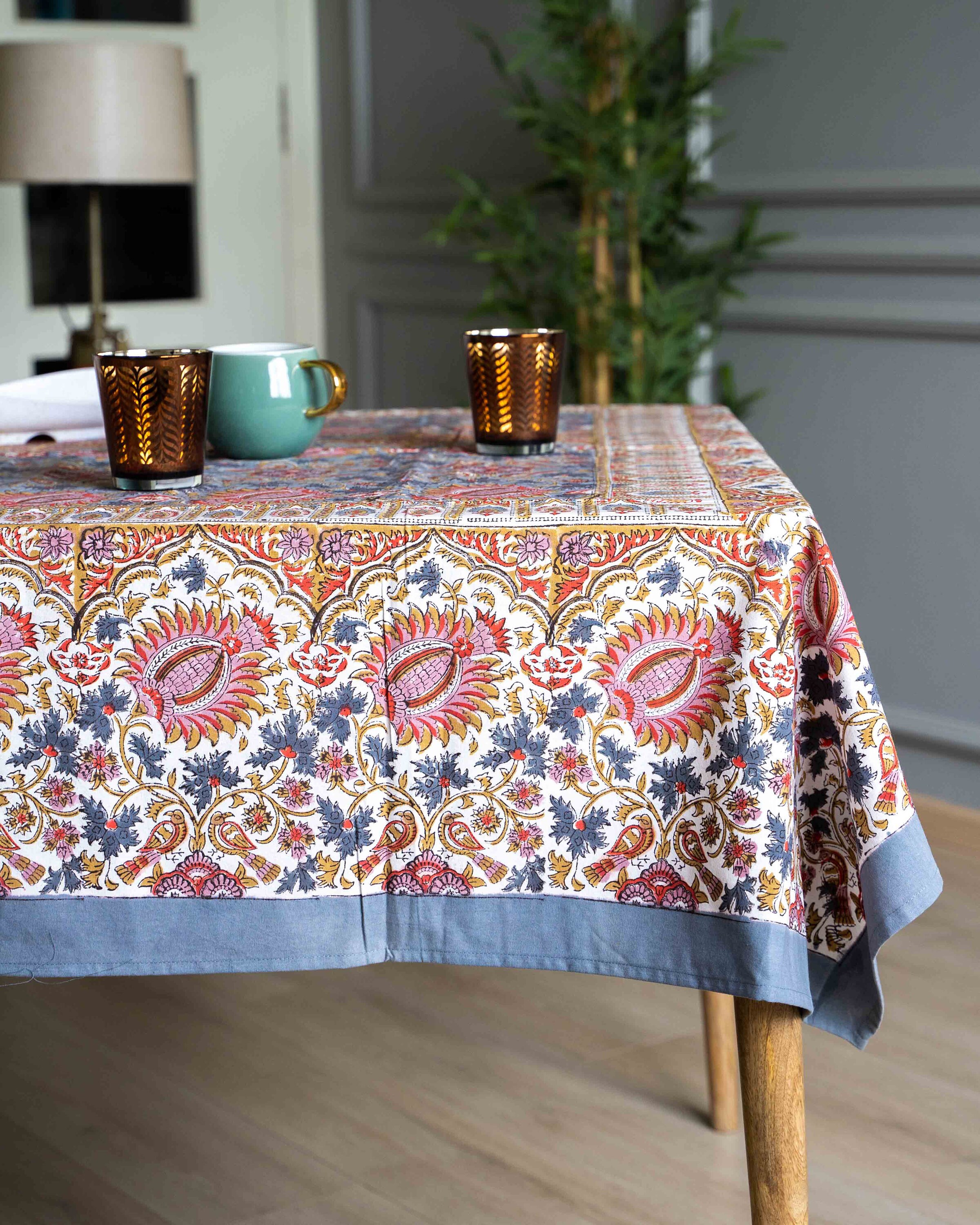 Indian Block Print Tablecloth, Hand Printed Table cover, Floral Tablecloth, Rectangle Table cloth