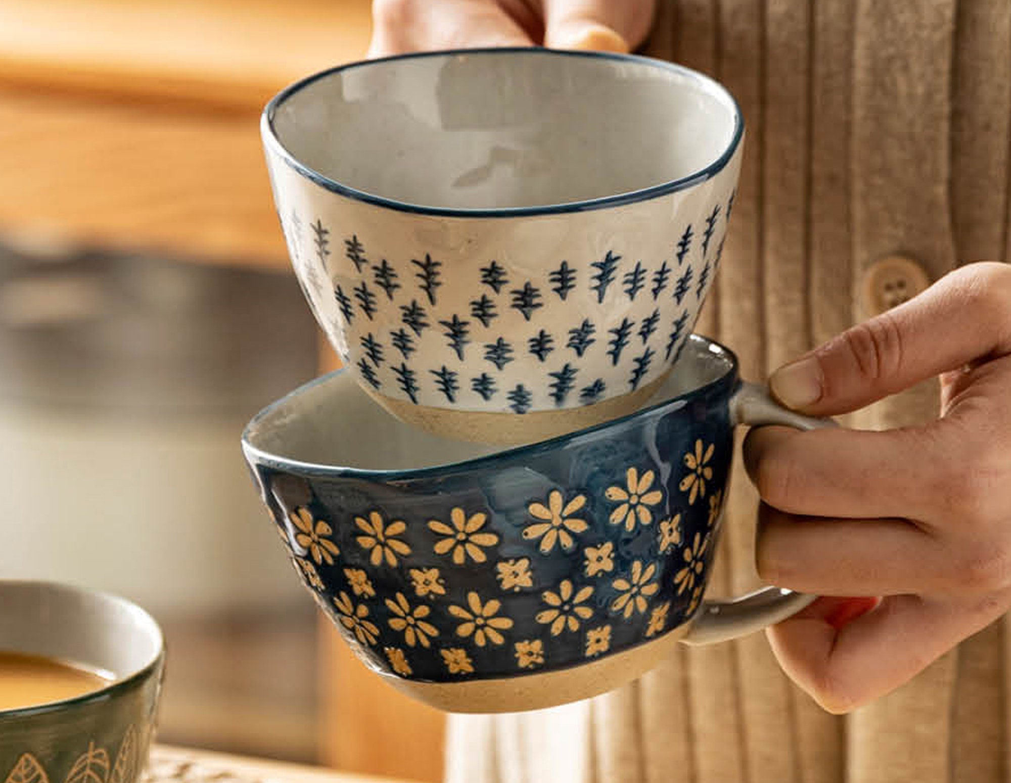 Japanese Ceramic Mug, Flower Coffee Mug, Handmade Mug, Travel Mug Cut…