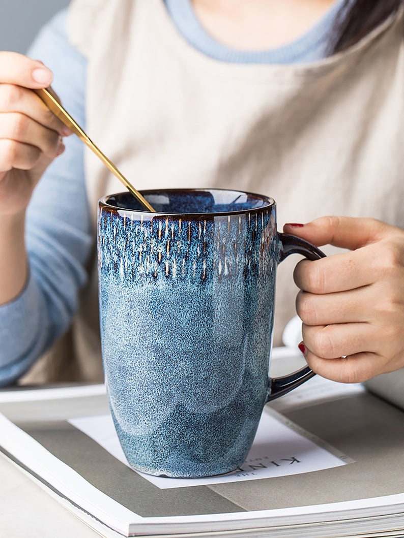 Ceramic Coffee Mug Star Large Blue Cute Hot Chocolate Mugs image 0