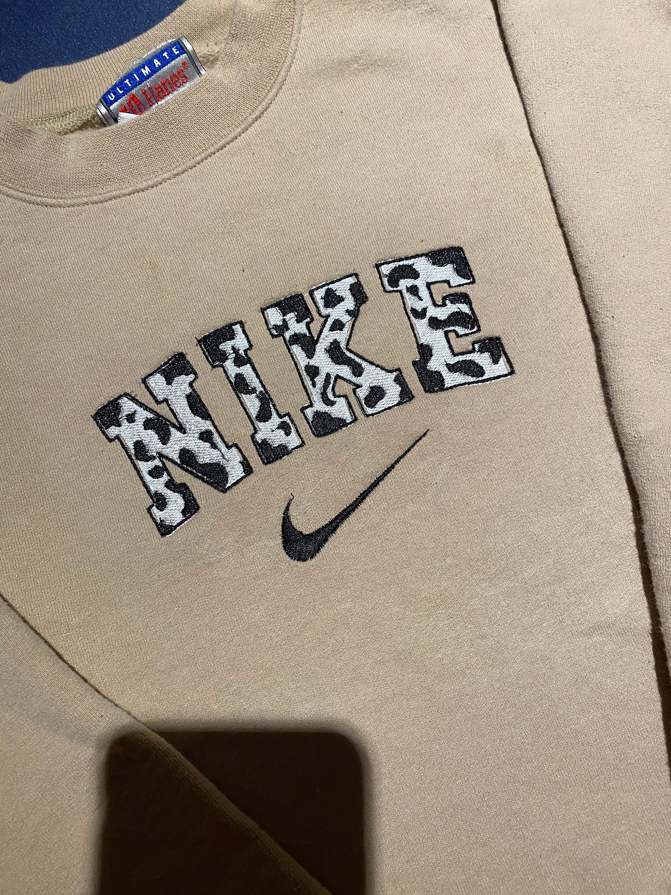 Embroidered Cow Print Nike Crewneck Inspired by Nike