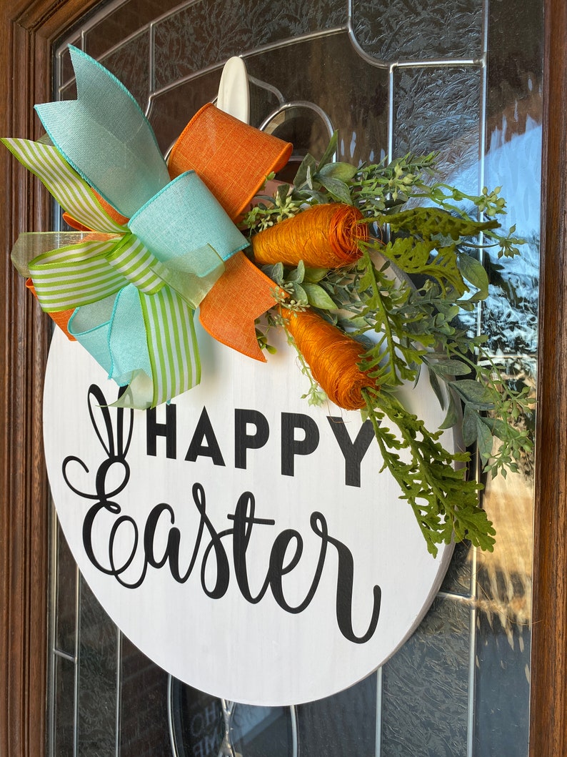 Happy Easter, Door Decor, Round Wood Door Sign, Front Entry Hanger ...