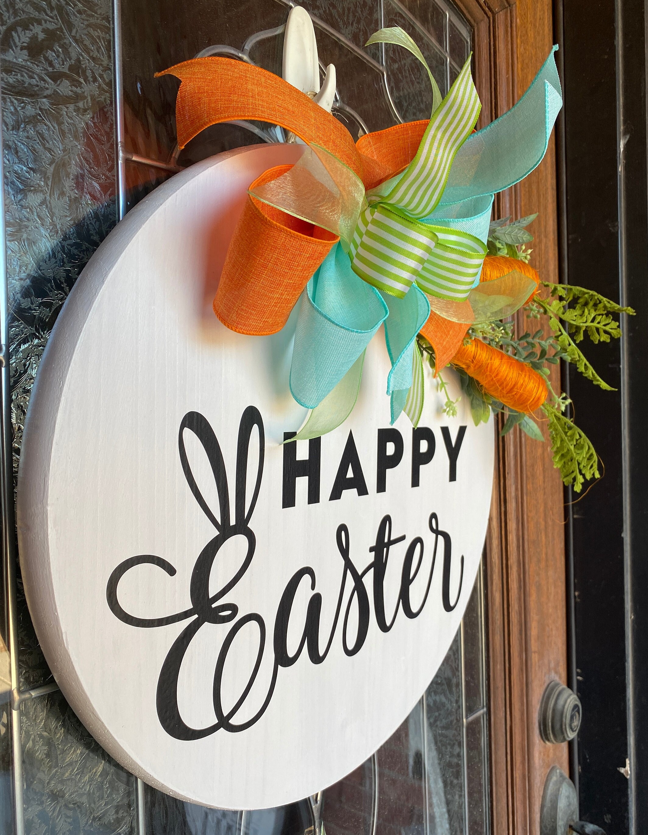 Happy Easter, Door Decor, Round Wood Door Sign, Front Entry Hanger ...