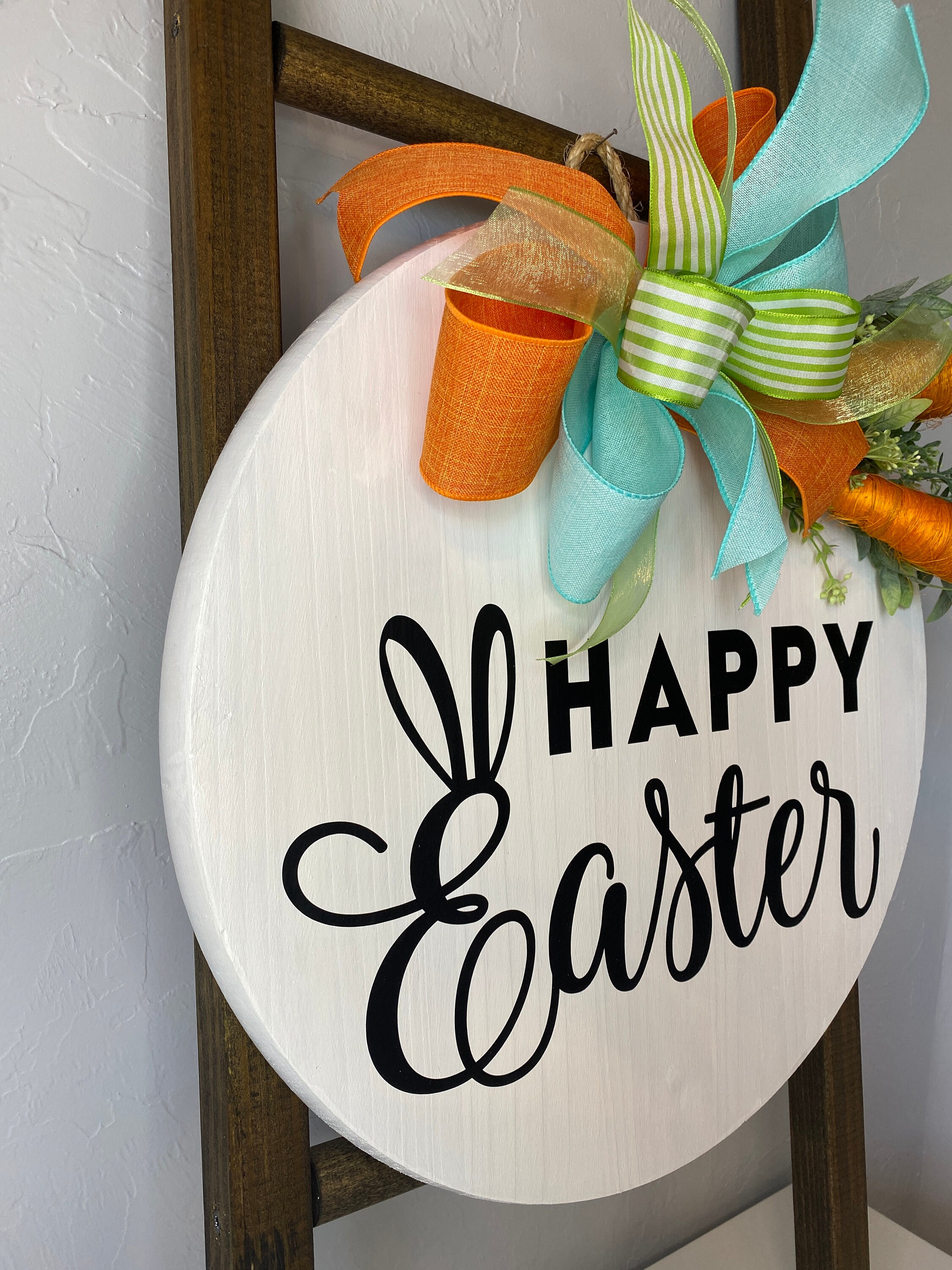 Happy Easter, Door Decor, Round Wood Door Sign, Front Entry Hanger ...