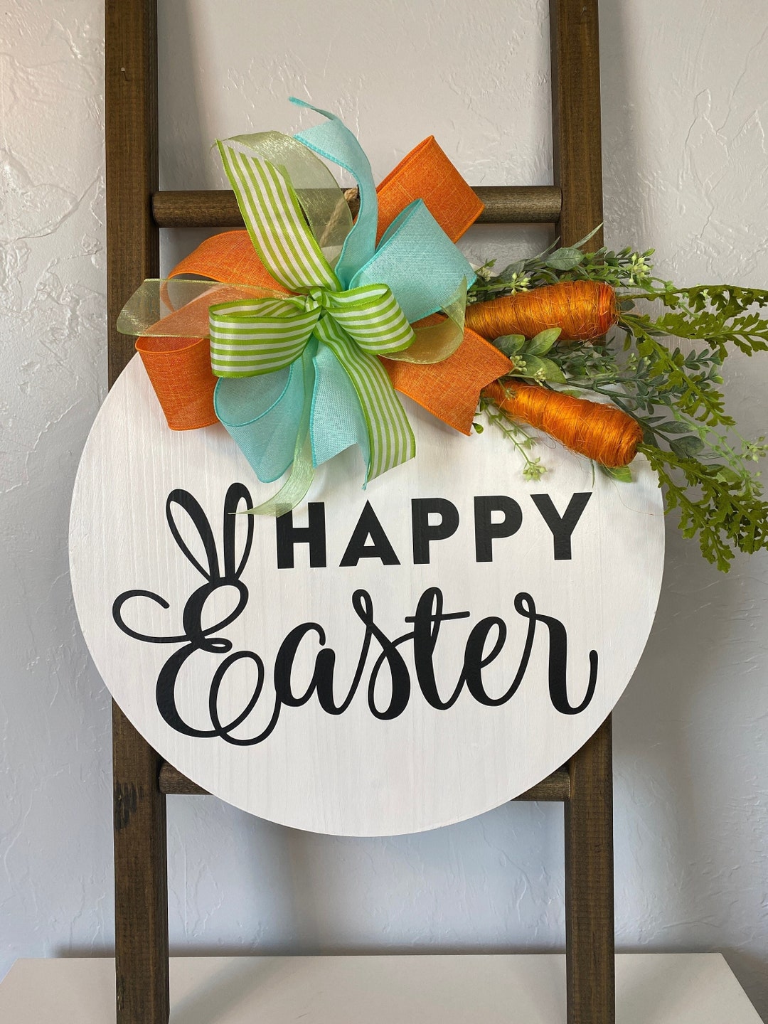 Happy Easter, Door Decor, Round Wood Door Sign, Front Entry Hanger ...