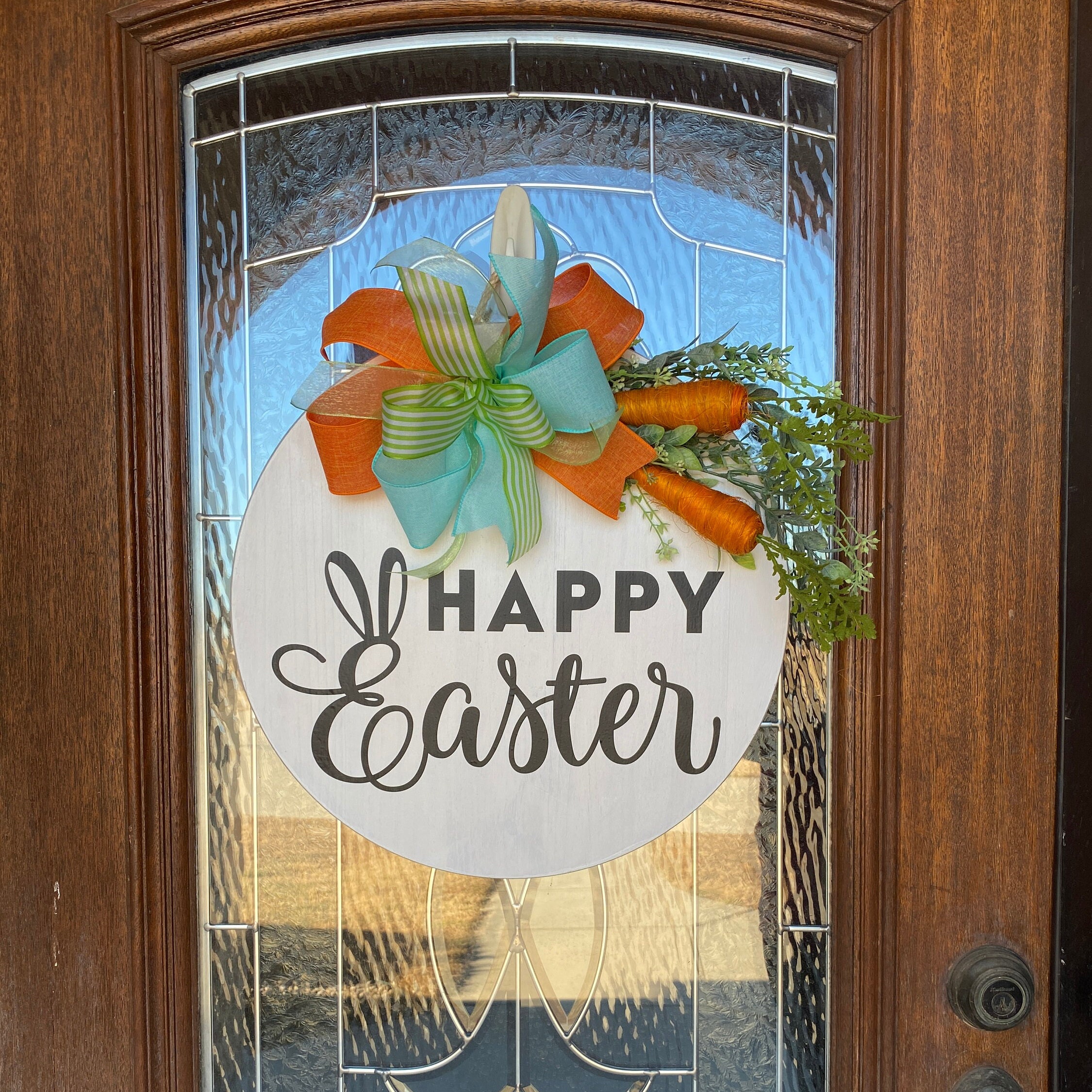 Happy Easter, Door Decor, Round Wood Door Sign, Front Entry Hanger ...