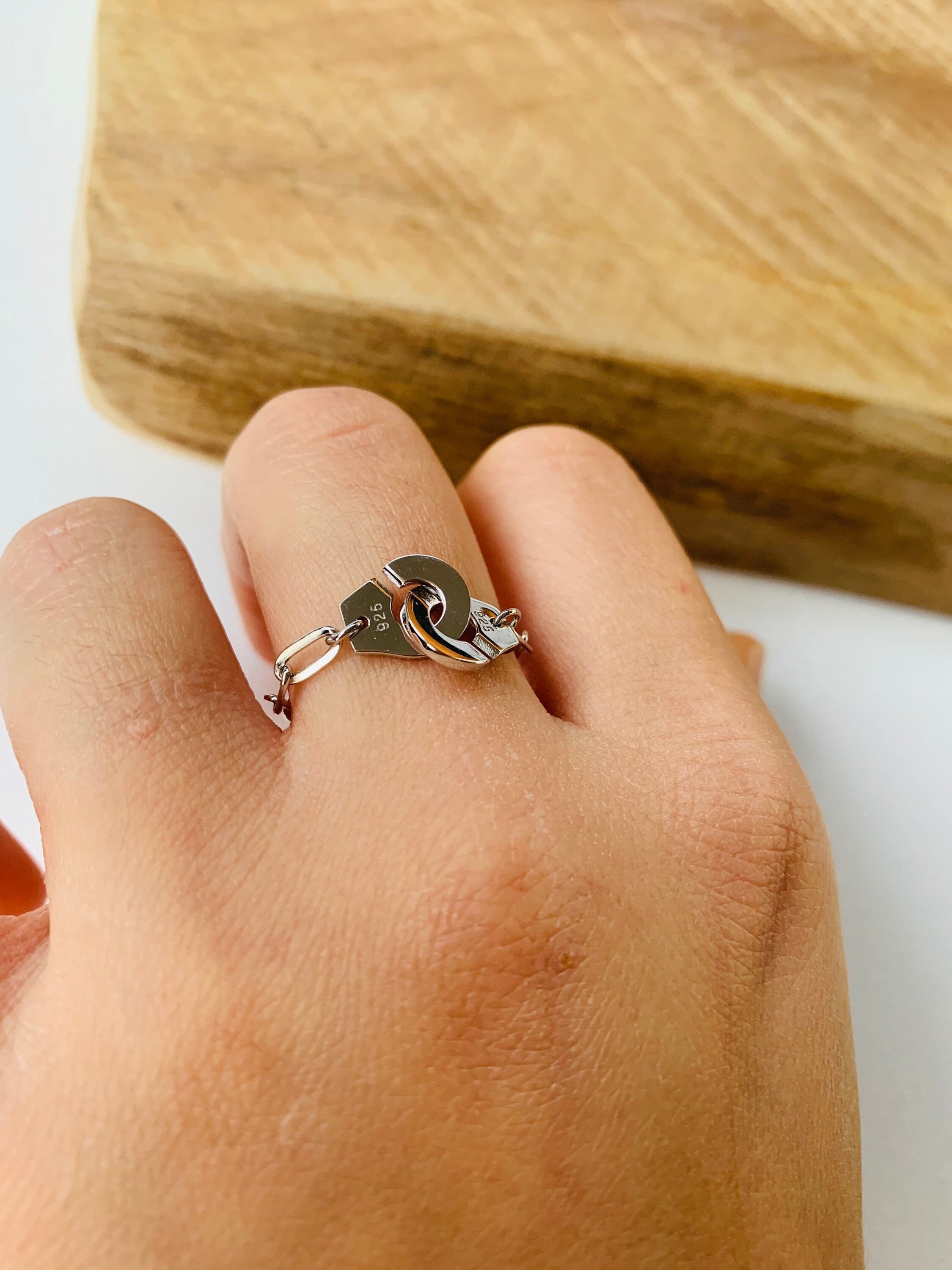 Solid silver handcuff ring handcuffs ring trendy ring Etsy