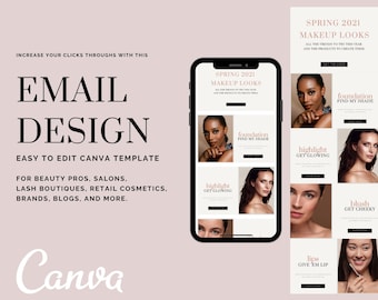Email Template Beauty Salon, Lash, Hair Salon, Fashion Boutique, Email Newsletter Template, Editable Email Canva Template, Instant Download