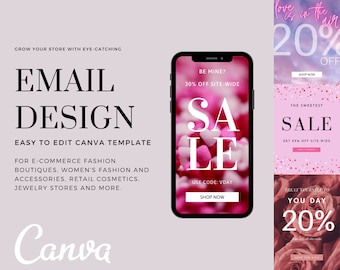 Alla hjärtans dag-rea, klädbutik, modern minimalistisk e-post, nyhetsbrevsmall, redigerbar e-post Canva-mall, direktnedladdning