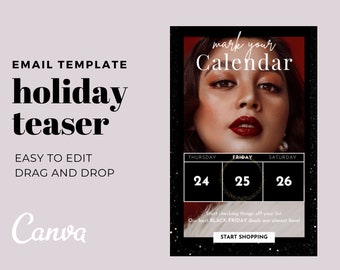 Black Friday Sale, Holiday Promotion, Marketing Email, Email Template Boutique, Fashion Editable Email Canva Template, Christmas, New Year