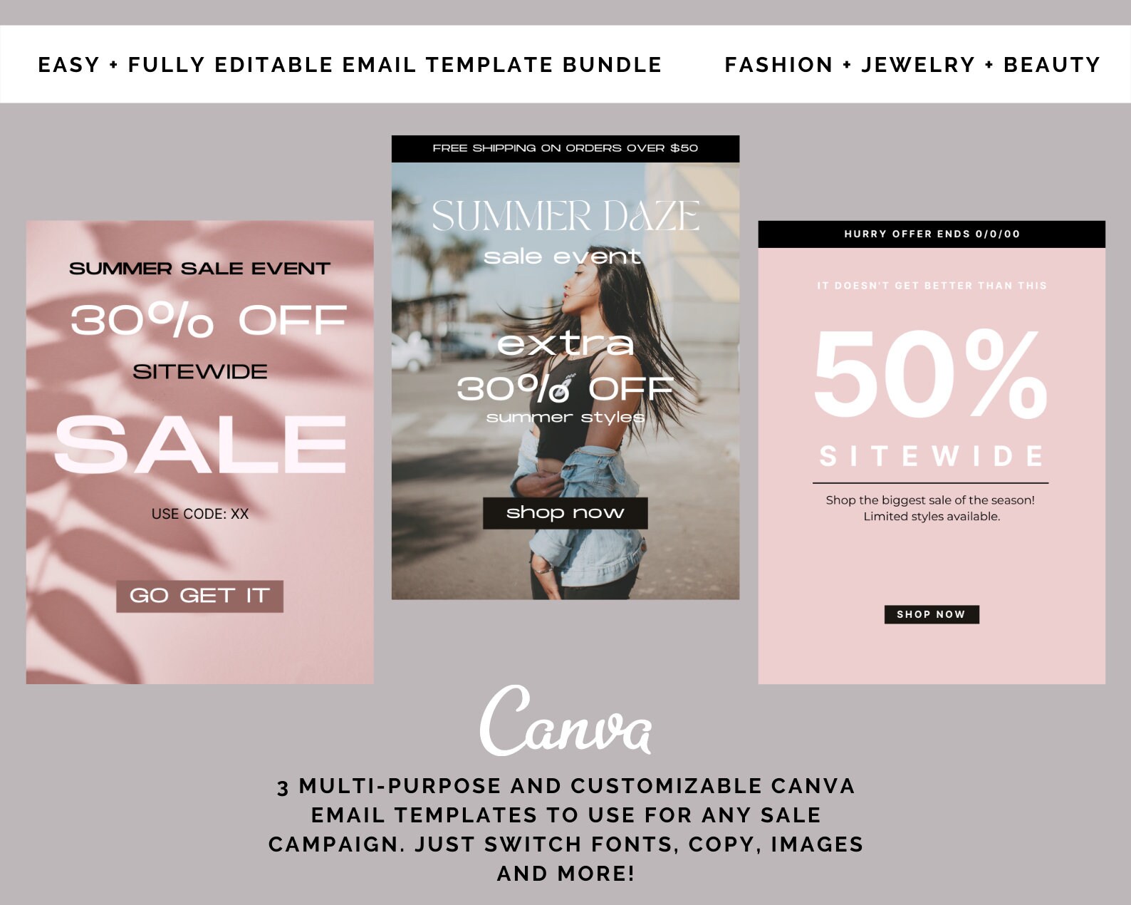 Valentines Day Sale, Pink, Blush, Modern Minimal Email, Email Template  Boutique, Fashion Editable Email Canva Template, Instant Download 