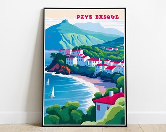 Affiche Pays basque / Poster vintage / Art mural / Deco / Art print / Travel poster